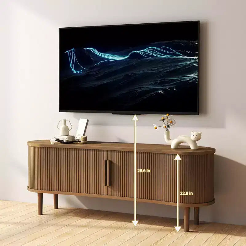 Meuble TV AEELLEEA, en MDF, console multimédia, meuble TV de style moderne du milieu du siècle avec rangement et portes à poignées pour salon, bureau, (Noyer)