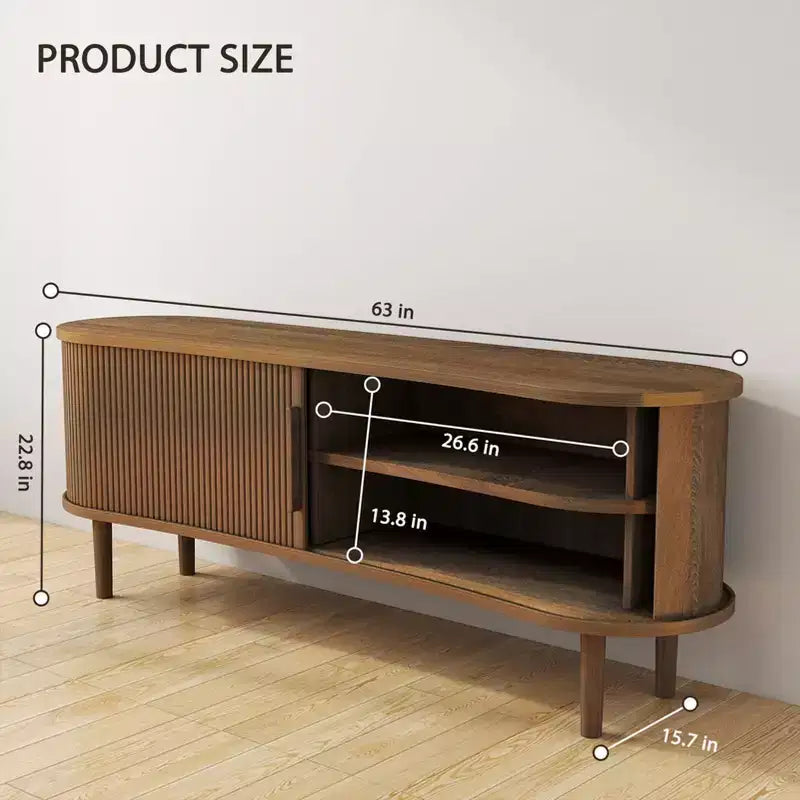 Meuble TV AEELLEEA, en MDF, console multimédia, meuble TV de style moderne du milieu du siècle avec rangement et portes à poignées pour salon, bureau, (Noyer)