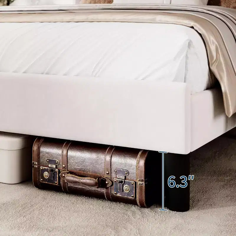 Lit plateforme rembourré Acekool avec tête de lit en velours capitonné, sommier moderne à oreilles avec lattes en bois, rangement sous le lit