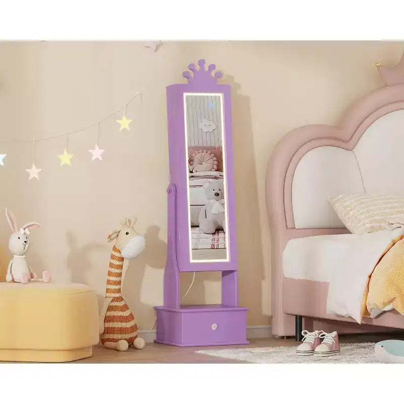 Boîte à bijoux pour enfant, avec miroir pleine longueur et 3 tiroirs de rangement, sur pied, pour fille