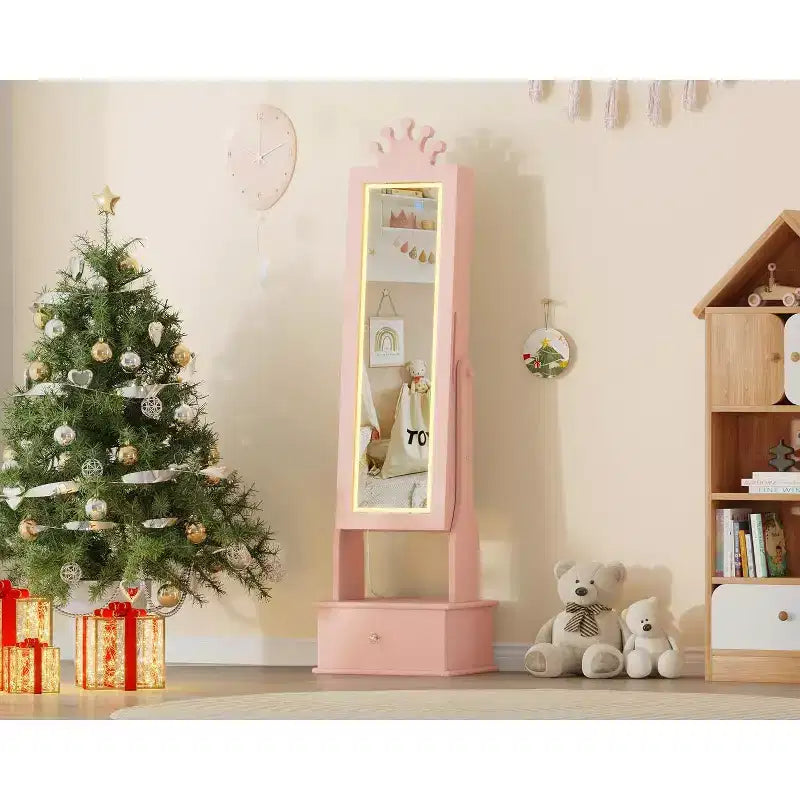 Boîte à bijoux pour enfant, avec miroir pleine longueur et 3 tiroirs de rangement, sur pied, pour fille