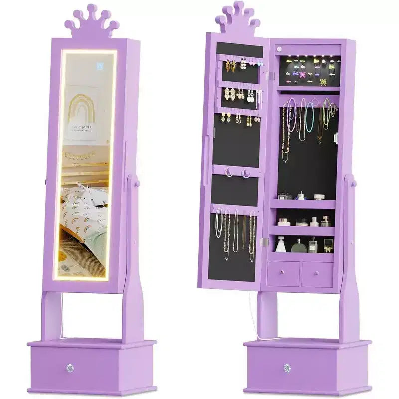 Boîte à bijoux pour enfant, avec miroir pleine longueur et 3 tiroirs de rangement, sur pied, pour fille