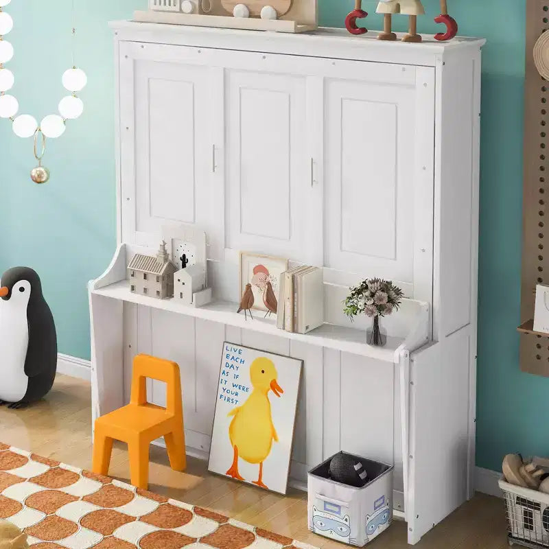Lit escamotable Queen Size avec bureau, rabattable, mural, cadre de lit Murphy peu encombrant, multifonctionnel pour appartements