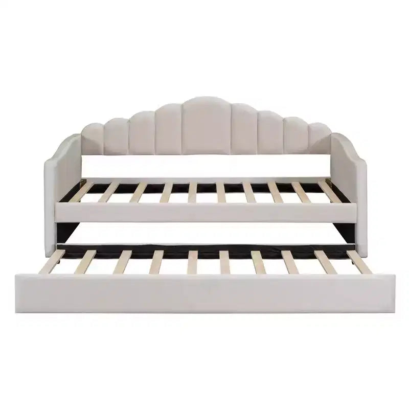 Lit de repos tapissé double avec lit gigogne, lit de repos en velours avec ports de chargement USB, pas besoin de sommier tapissier