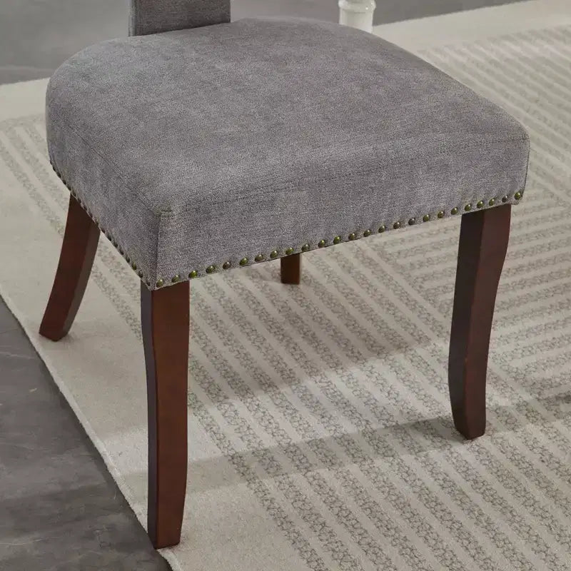 TUYOHW Lot de 2 chaises de salle à manger de ferme, chaises d'appoint modernes du milieu du siècle en tissu de lin doux avec pieds en bois massif, garniture cloutée pour la décoration intérieure