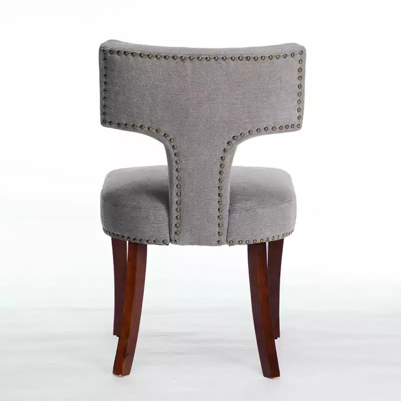 TUYOHW Lot de 2 chaises de salle à manger de ferme, chaises d'appoint modernes du milieu du siècle en tissu de lin doux avec pieds en bois massif, garniture cloutée pour la décoration intérieure