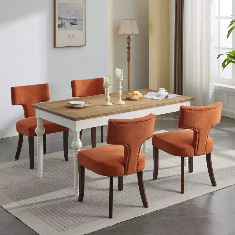 TUYOHW Lot de 2 chaises de salle à manger de ferme, chaises d'appoint modernes du milieu du siècle en tissu de lin doux avec pieds en bois massif, garniture cloutée pour la décoration intérieure