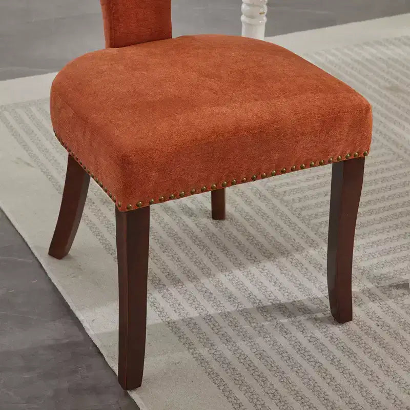 TUYOHW Lot de 2 chaises de salle à manger de ferme, chaises d'appoint modernes du milieu du siècle en tissu de lin doux avec pieds en bois massif, garniture cloutée pour la décoration intérieure