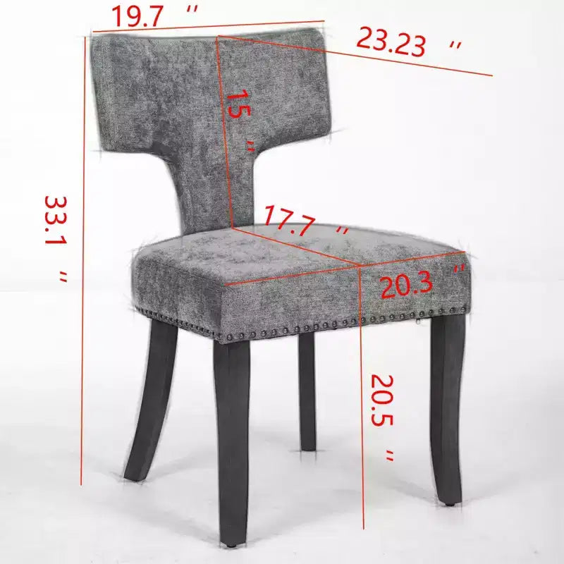 TUYOHW Lot de 2 chaises de salle à manger de ferme, chaises d'appoint modernes du milieu du siècle en tissu de lin doux avec pieds en bois massif, garniture cloutée pour la décoration intérieure