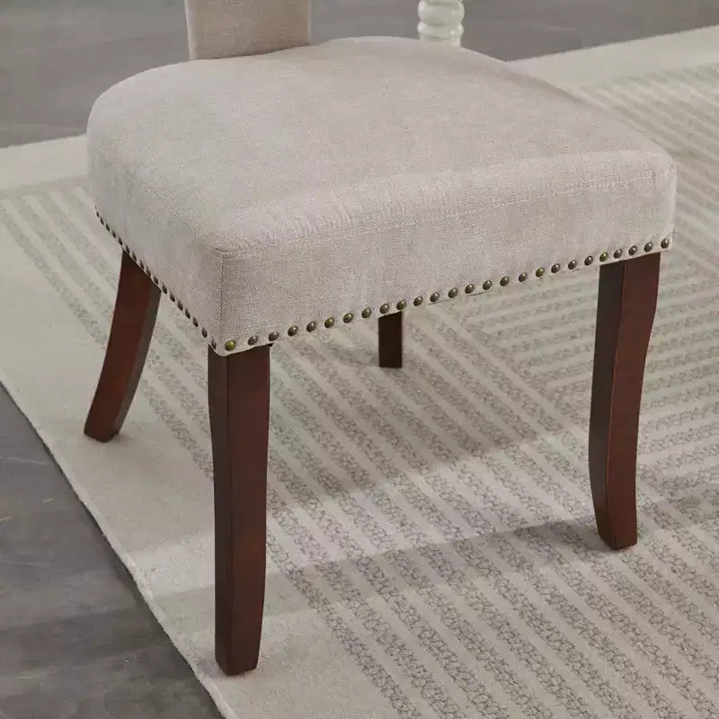 TUYOHW Lot de 2 chaises de salle à manger de ferme, chaises d'appoint modernes du milieu du siècle en tissu de lin doux avec pieds en bois massif, garniture cloutée pour la décoration intérieure