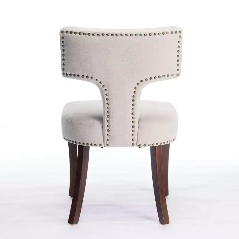 TUYOHW Lot de 2 chaises de salle à manger de ferme, chaises d'appoint modernes du milieu du siècle en tissu de lin doux avec pieds en bois massif, garniture cloutée pour la décoration intérieure