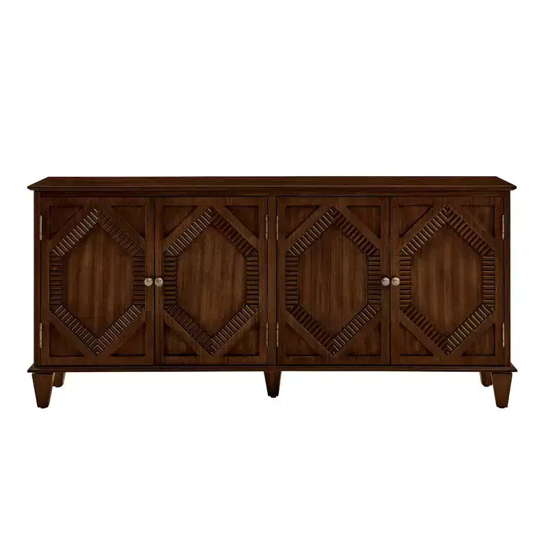 65 Buffet Mid-Century Modern, Grand meuble console de rangement avec portes géométriques et étagère réglable - Panipeachy