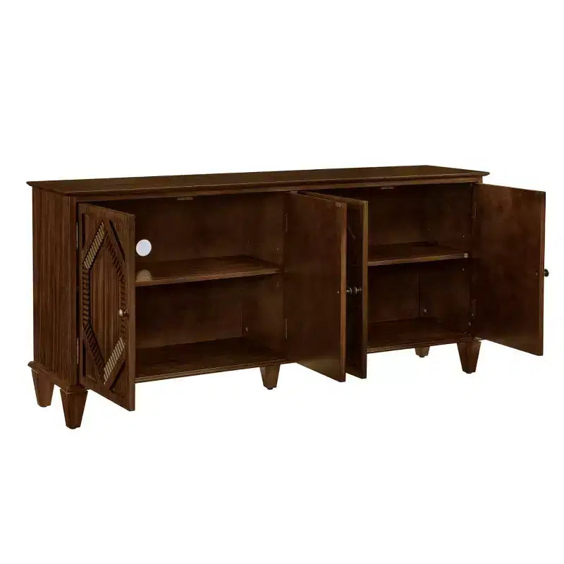 65 Buffet Mid-Century Modern, Grand meuble console de rangement avec portes géométriques et étagère réglable - Panipeachy