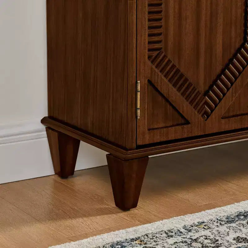 65 Buffet Mid-Century Modern, Grand meuble console de rangement avec portes géométriques et étagère réglable - Panipeachy