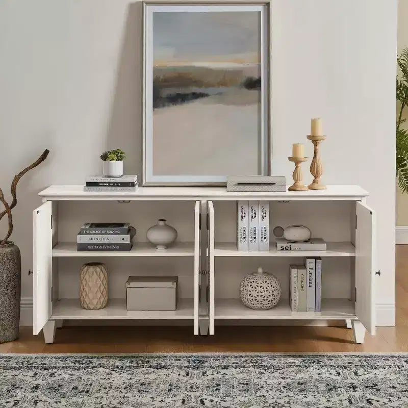 65 Buffet Mid-Century Modern, Grand meuble console de rangement avec portes géométriques et étagère réglable - Panipeachy