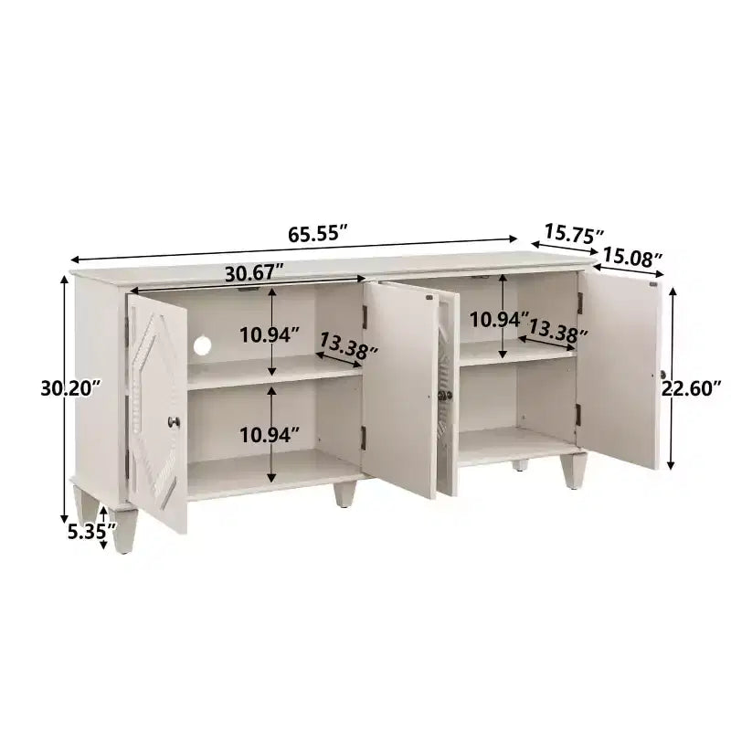 65 Buffet Mid-Century Modern, Grand meuble console de rangement avec portes géométriques et étagère réglable - Panipeachy