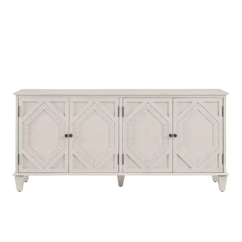 65 Buffet Mid-Century Modern, Grand meuble console de rangement avec portes géométriques et étagère réglable - Panipeachy