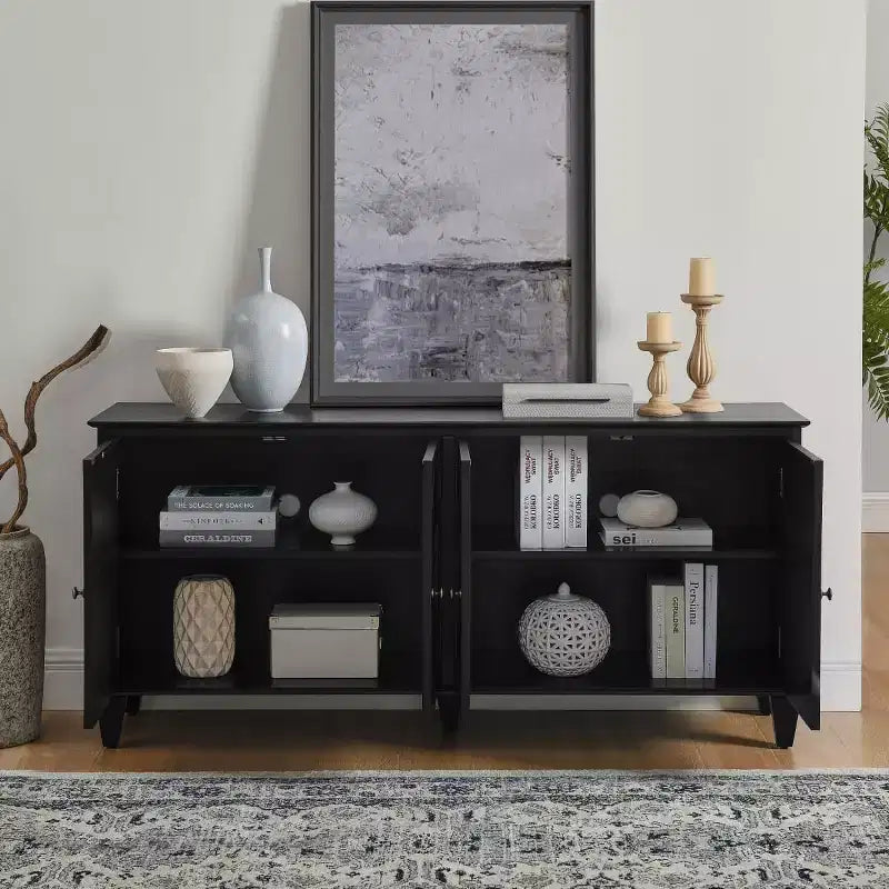 65 Buffet Mid-Century Modern, Grand meuble console de rangement avec portes géométriques et étagère réglable - Panipeachy