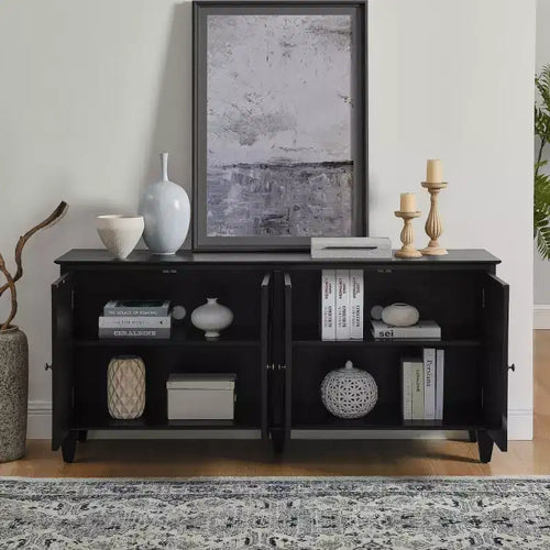 65 Buffet Mid-Century Modern, Grand meuble console de rangement avec portes géométriques et étagère réglable - Panipeachy