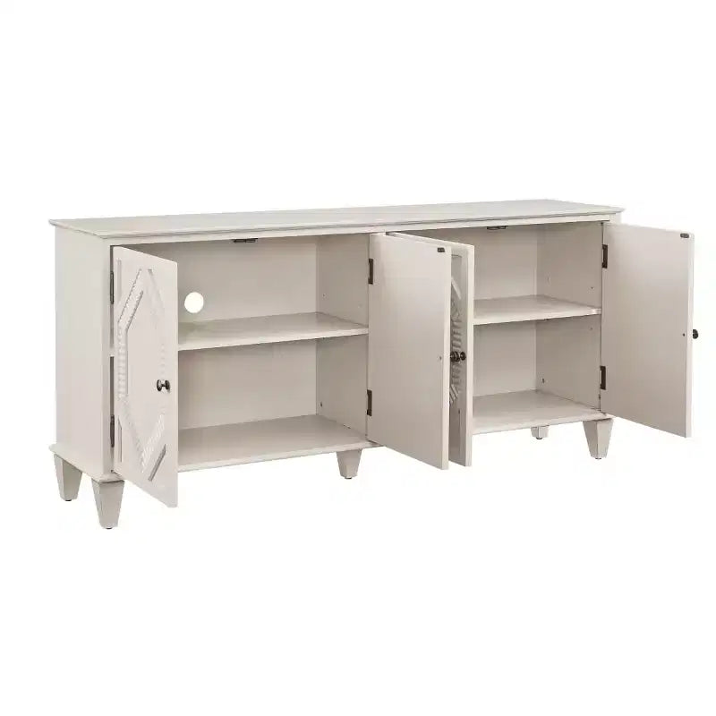 65 Buffet Mid-Century Modern, Grand meuble console de rangement avec portes géométriques et étagère réglable - Panipeachy