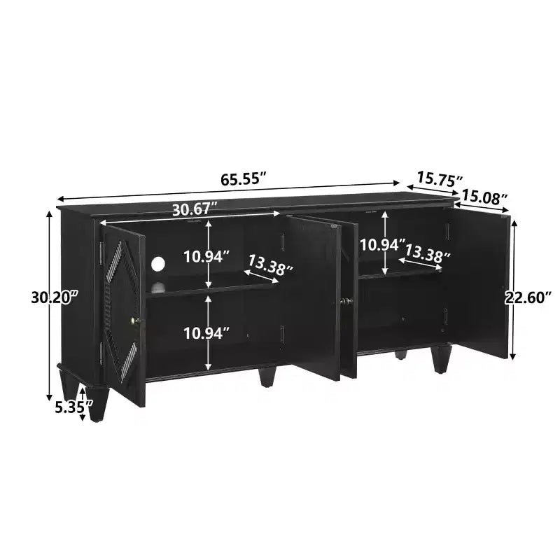 65 Buffet Mid-Century Modern, Grand meuble console de rangement avec portes géométriques et étagère réglable - Panipeachy