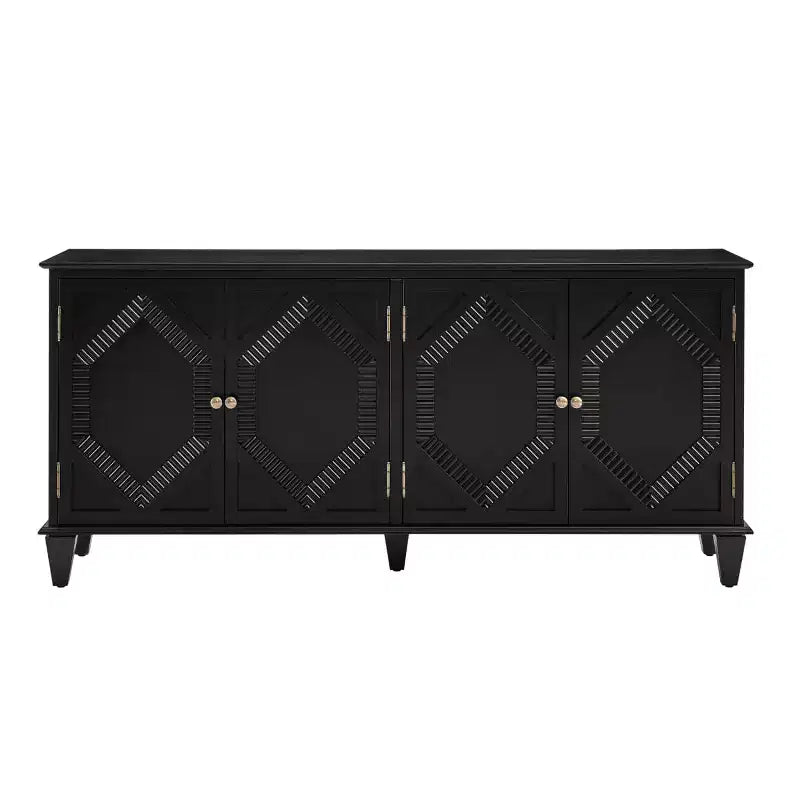 65 Buffet Mid-Century Modern, Grand meuble console de rangement avec portes géométriques et étagère réglable - Panipeachy
