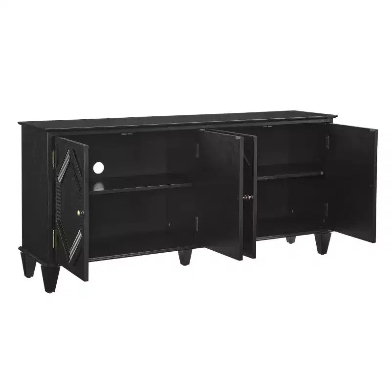 65 Buffet Mid-Century Modern, Grand meuble console de rangement avec portes géométriques et étagère réglable - Panipeachy