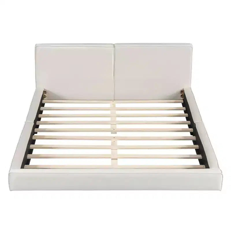 Lit plateforme Queen Size en velours MAYEERTY, cadre solide, conception au ras du sol, chambre à coucher, beige