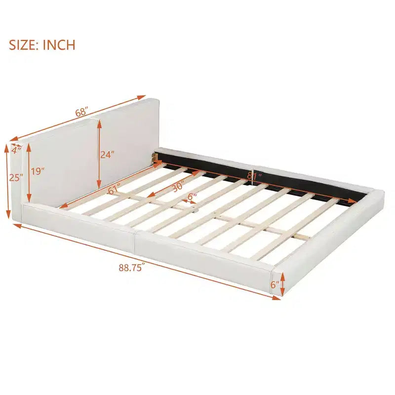 Lit plateforme Queen Size en velours MAYEERTY, cadre solide, conception au ras du sol, chambre à coucher, beige