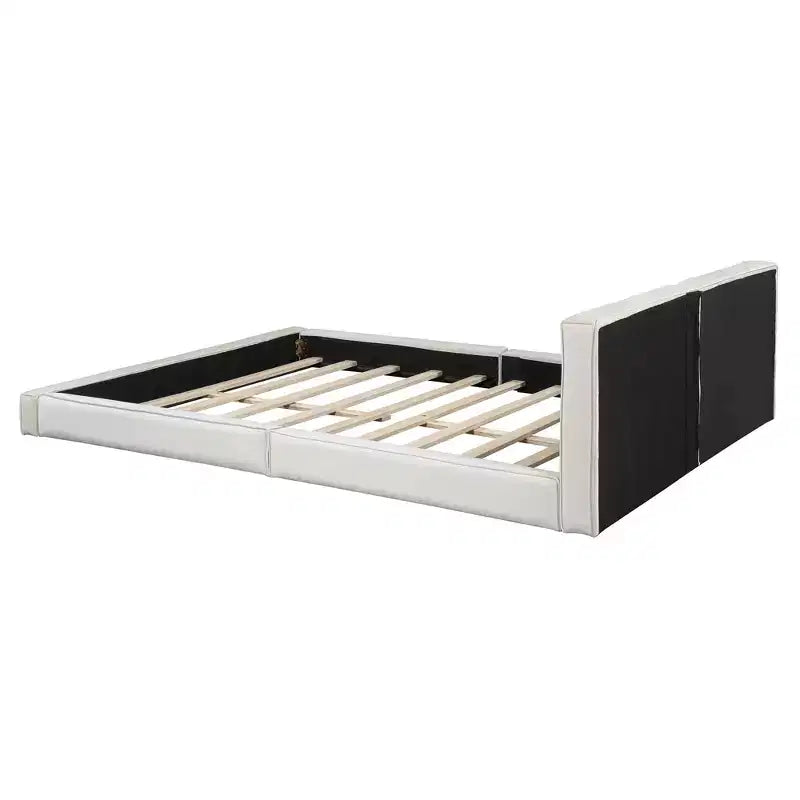 Lit plateforme Queen Size en velours MAYEERTY, cadre solide, conception au ras du sol, chambre à coucher, beige