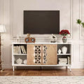 Clihome Sicotas Mid Century Sideboard Storage Rustic Sliding Door Solid Wood Cabinet for Living Room Decorative TV Buffet and Storage for TV Stand