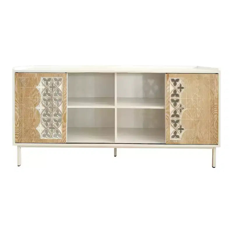 Clihome Sicotas Buffet Rangement de style Mid-Century, Portes Coulissantes Rustiques, Armoire en Bois Massif pour Salon, Meuble TV Décoratif et Rangement pour Support TV