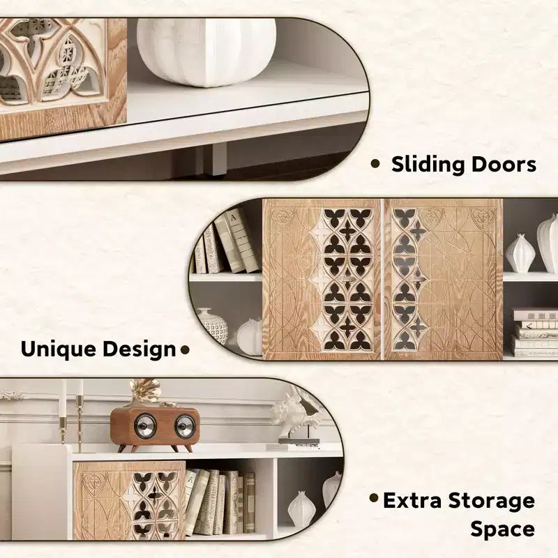 Clihome Sicotas Buffet Rangement de style Mid-Century, Portes Coulissantes Rustiques, Armoire en Bois Massif pour Salon, Meuble TV Décoratif et Rangement pour Support TV