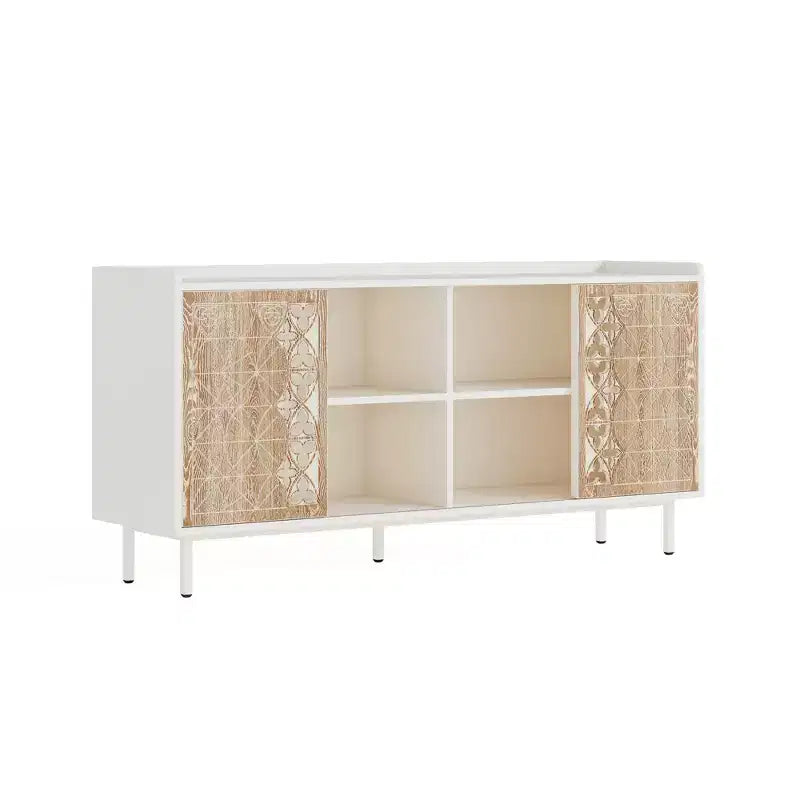 Clihome Sicotas Buffet Rangement de style Mid-Century, Portes Coulissantes Rustiques, Armoire en Bois Massif pour Salon, Meuble TV Décoratif et Rangement pour Support TV