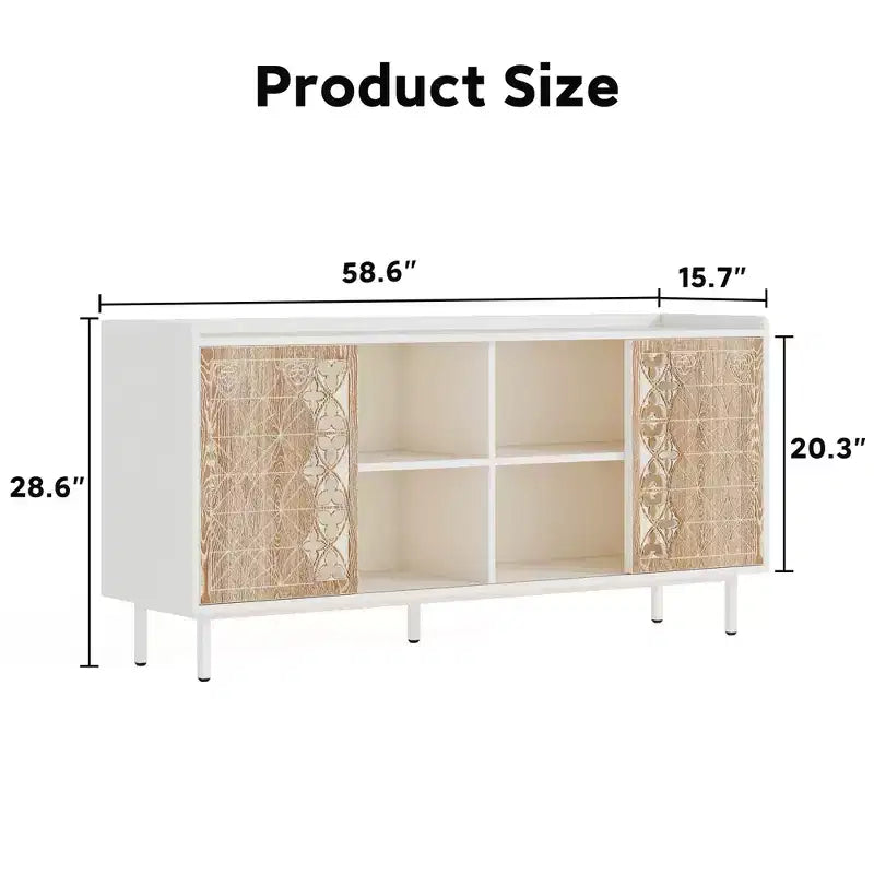 Clihome Sicotas Buffet Rangement de style Mid-Century, Portes Coulissantes Rustiques, Armoire en Bois Massif pour Salon, Meuble TV Décoratif et Rangement pour Support TV
