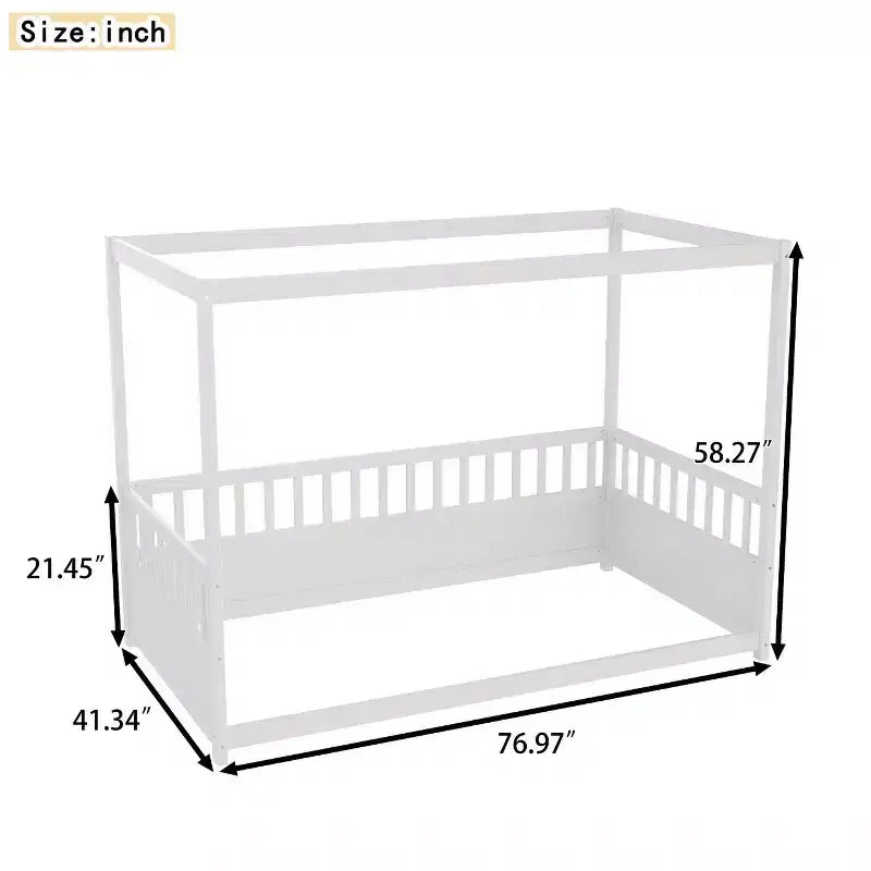 TUYOHW Lit à baldaquin moderne et minimaliste avec barrières de sécurité, cadre de lit Montessori en pin taille jumeau/double, aucun sommier tapissier requis