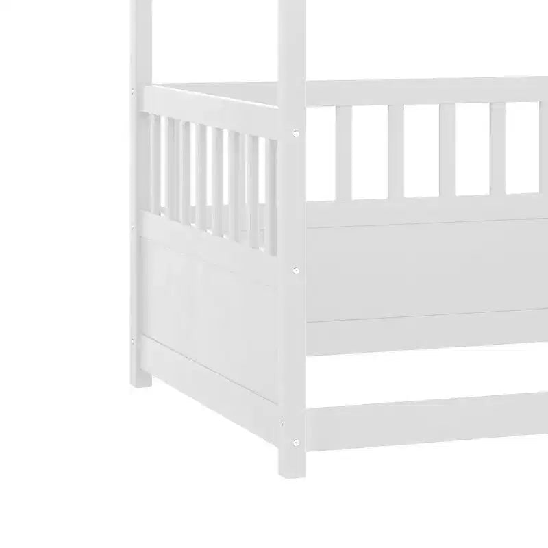 TUYOHW Lit à baldaquin moderne et minimaliste avec barrières de sécurité, cadre de lit Montessori en pin taille jumeau/double, aucun sommier tapissier requis