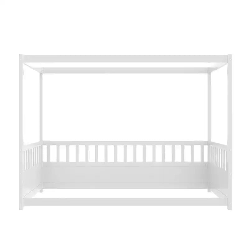 TUYOHW Lit à baldaquin moderne et minimaliste avec barrières de sécurité, cadre de lit Montessori en pin taille jumeau/double, aucun sommier tapissier requis