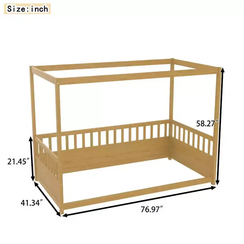 TUYOHW Lit à baldaquin moderne et minimaliste avec barrières de sécurité, cadre de lit Montessori en pin taille jumeau/double, aucun sommier tapissier requis