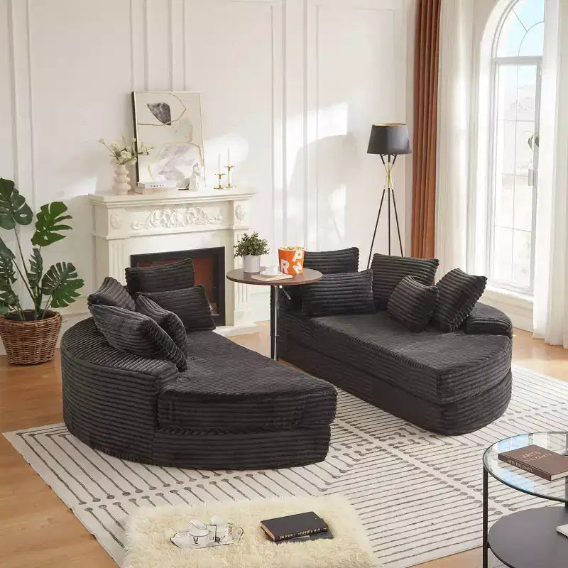 Fauteuil inclinable rond surdimensionné en velours côtelé de 78,5 po, canapé-lit 2 en 1 convertible en deux fauteuils inclinables, avec oreiller cervical et cinq coussins décoratifs, aucun assemblage requis