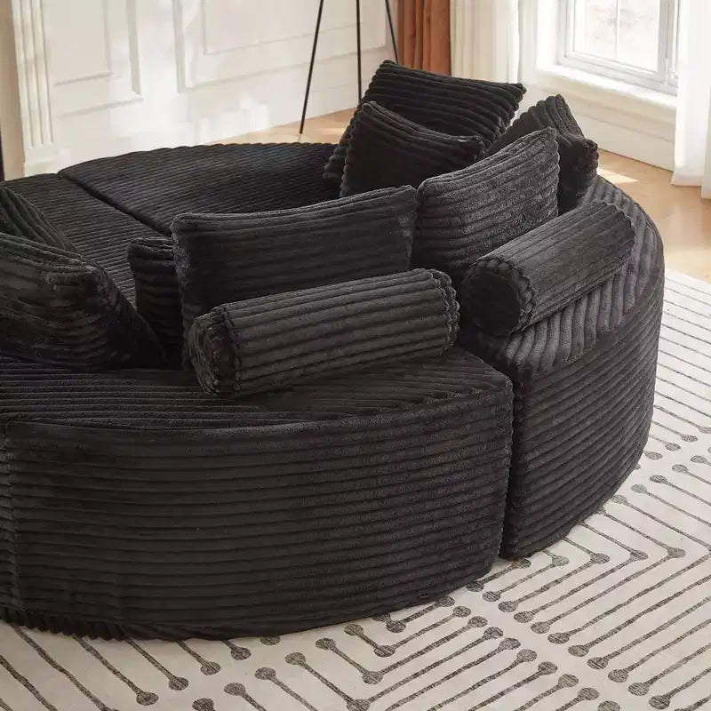 Fauteuil inclinable rond surdimensionné en velours côtelé de 78,5 po, canapé-lit 2 en 1 convertible en deux fauteuils inclinables, avec oreiller cervical et cinq coussins décoratifs, aucun assemblage requis