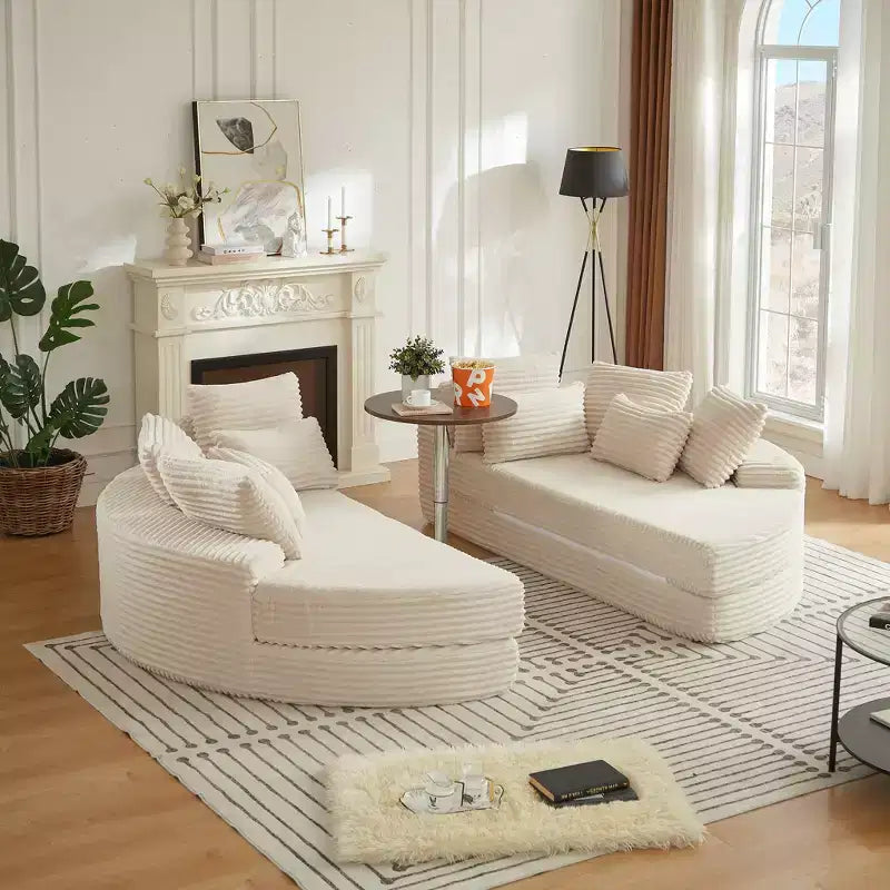 Fauteuil inclinable rond surdimensionné en velours côtelé de 78,5 po, canapé-lit 2 en 1 convertible en deux fauteuils inclinables, avec oreiller cervical et cinq coussins décoratifs, aucun assemblage requis