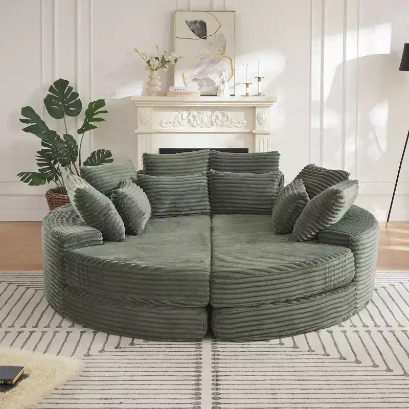 Fauteuil inclinable rond surdimensionné en velours côtelé de 78,5 po, canapé-lit 2 en 1 convertible en deux fauteuils inclinables, avec oreiller cervical et cinq coussins décoratifs, aucun assemblage requis