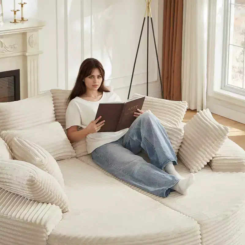 Fauteuil inclinable rond surdimensionné en velours côtelé de 78,5 po, canapé-lit 2 en 1 convertible en deux fauteuils inclinables, avec oreiller cervical et cinq coussins décoratifs, aucun assemblage requis