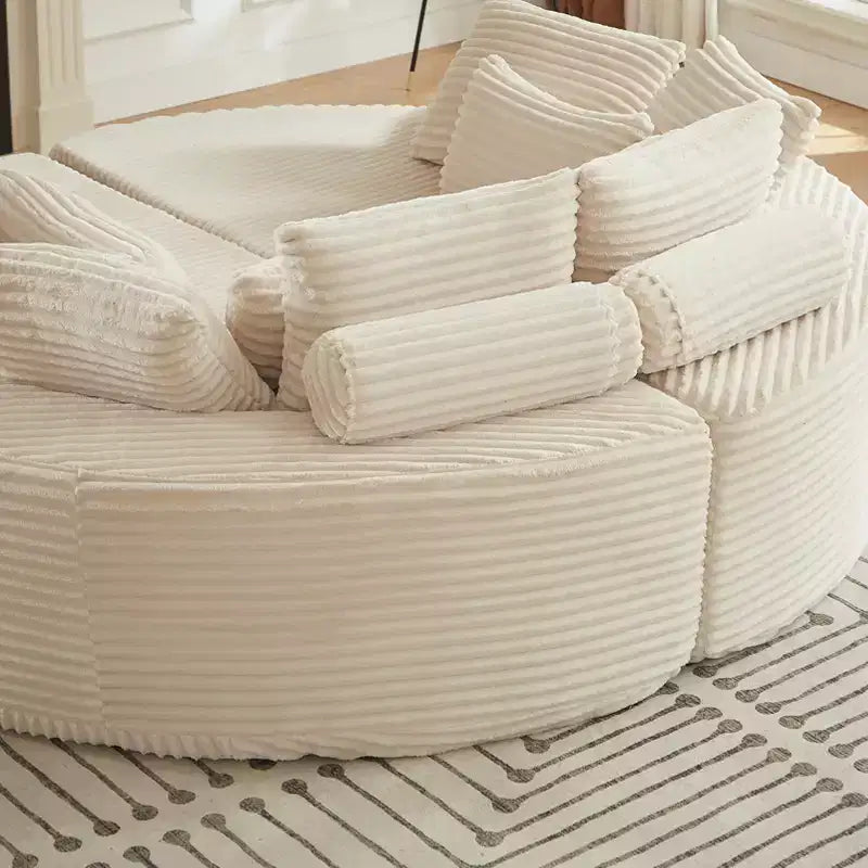 Fauteuil inclinable rond surdimensionné en velours côtelé de 78,5 po, canapé-lit 2 en 1 convertible en deux fauteuils inclinables, avec oreiller cervical et cinq coussins décoratifs, aucun assemblage requis