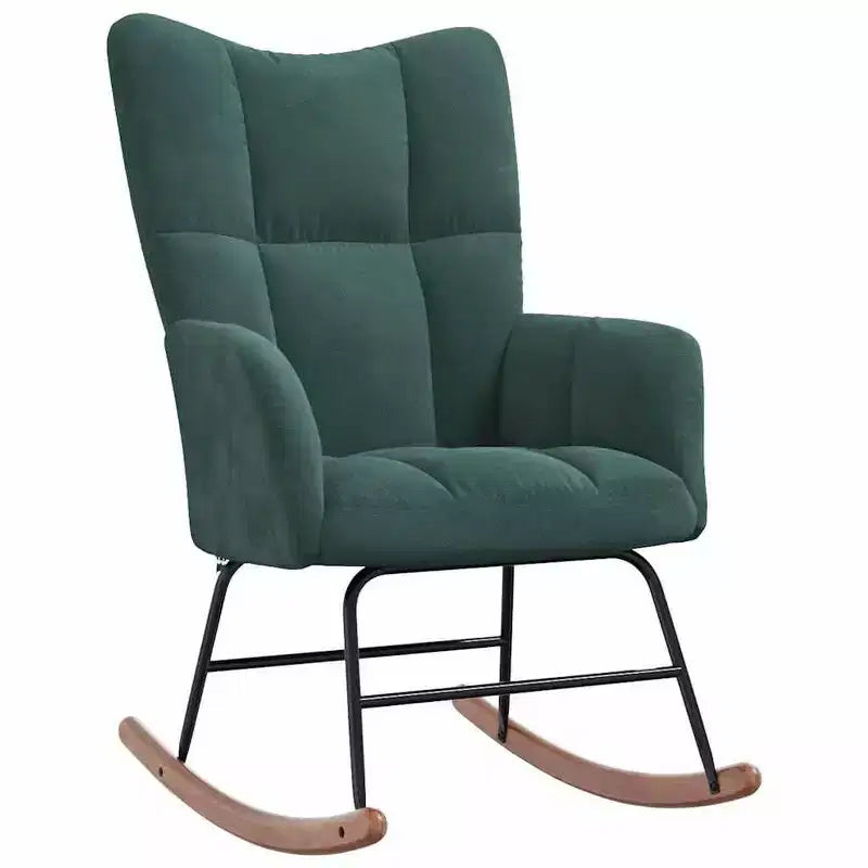 vidaXL Rocking Chair Accent Side Chair Padded Seat for Living Room Velvet - Dark Green Without Footrest