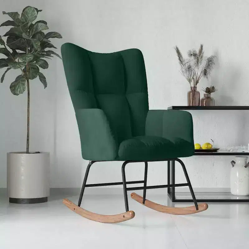 vidaXL Fauteuil à bascule d'appoint Rembourré pour Salon Velours - Vert foncé Sans repose-pieds