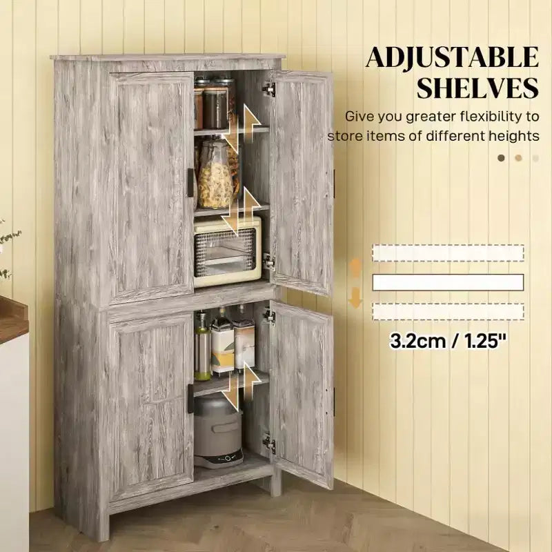 Meuble de rangement autoportant Okak Farmhouse avec 4 portes et étagères réglables, bibliothèque de rangement pour salon, cuisine