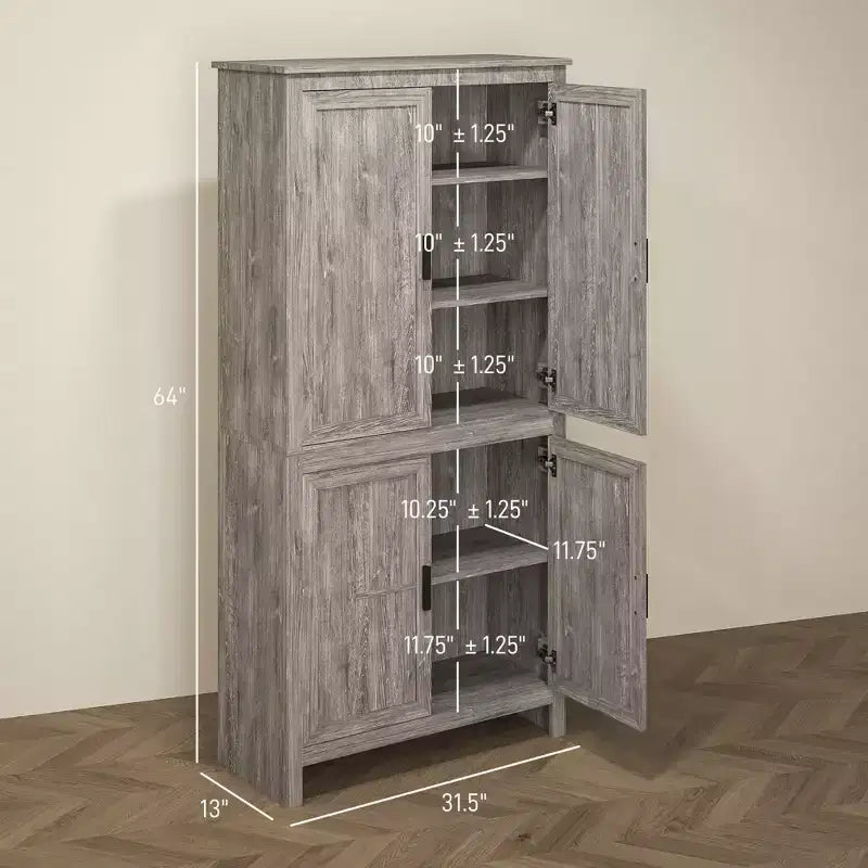 Meuble de rangement autoportant Okak Farmhouse avec 4 portes et étagères réglables, bibliothèque de rangement pour salon, cuisine