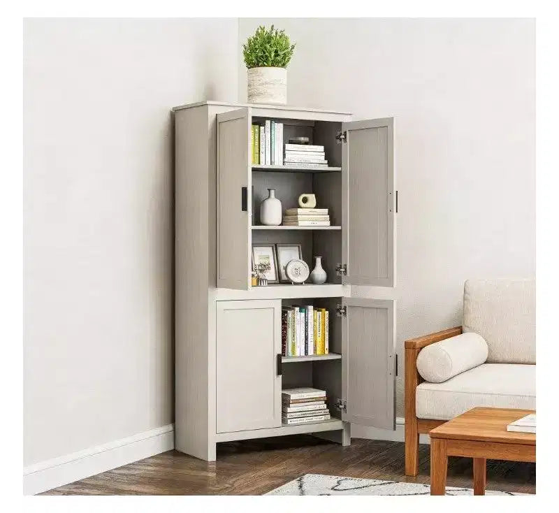 Meuble de rangement autoportant Okak Farmhouse avec 4 portes et étagères réglables, bibliothèque de rangement pour salon, cuisine